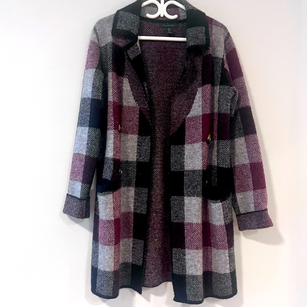 Tahari Black and Purple Knit Cardigan